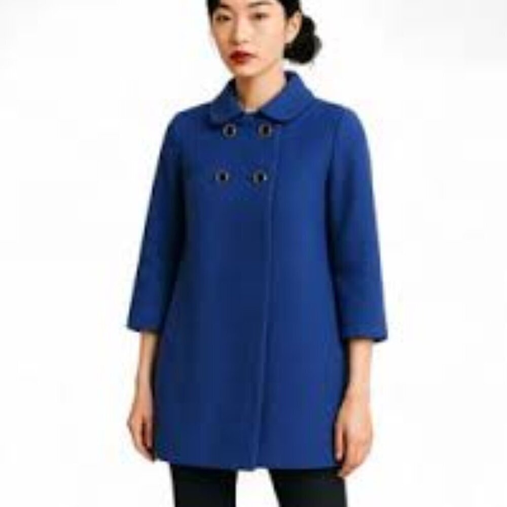 Banana Republic 3/4 sleeve blue wool blend double-breasted pea coat size Small